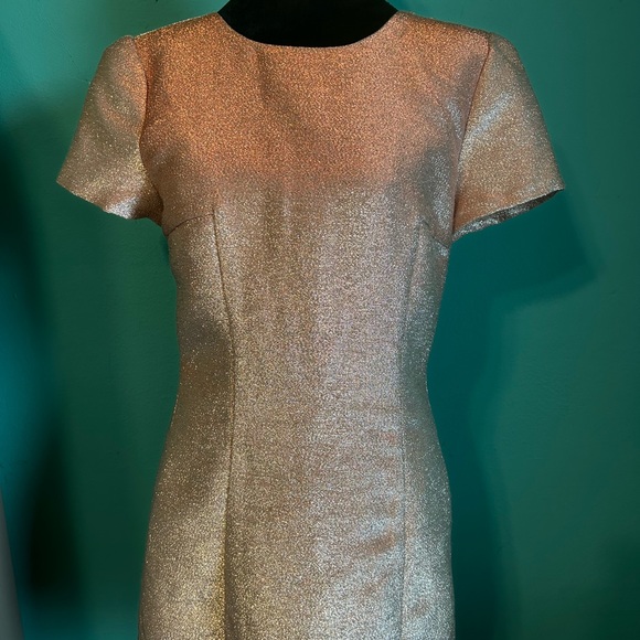 EXPRESS Metallic Rose Gold Mini Sheath Dress OPEN BACK size 8. ID# 400439 - Picture 3 of 6